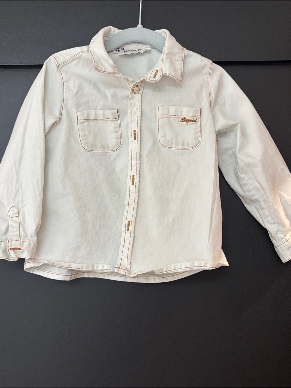 Bonpoint Cream Button-Front Long-Sleeve Kids Shirt